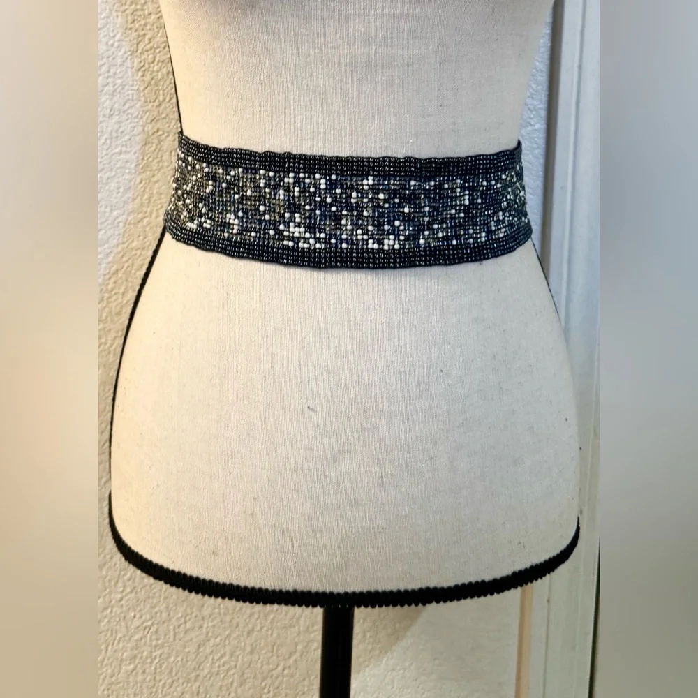 NEW- CHiCO’S Combo Beaded Brittany Stretch Belt Gold Blue